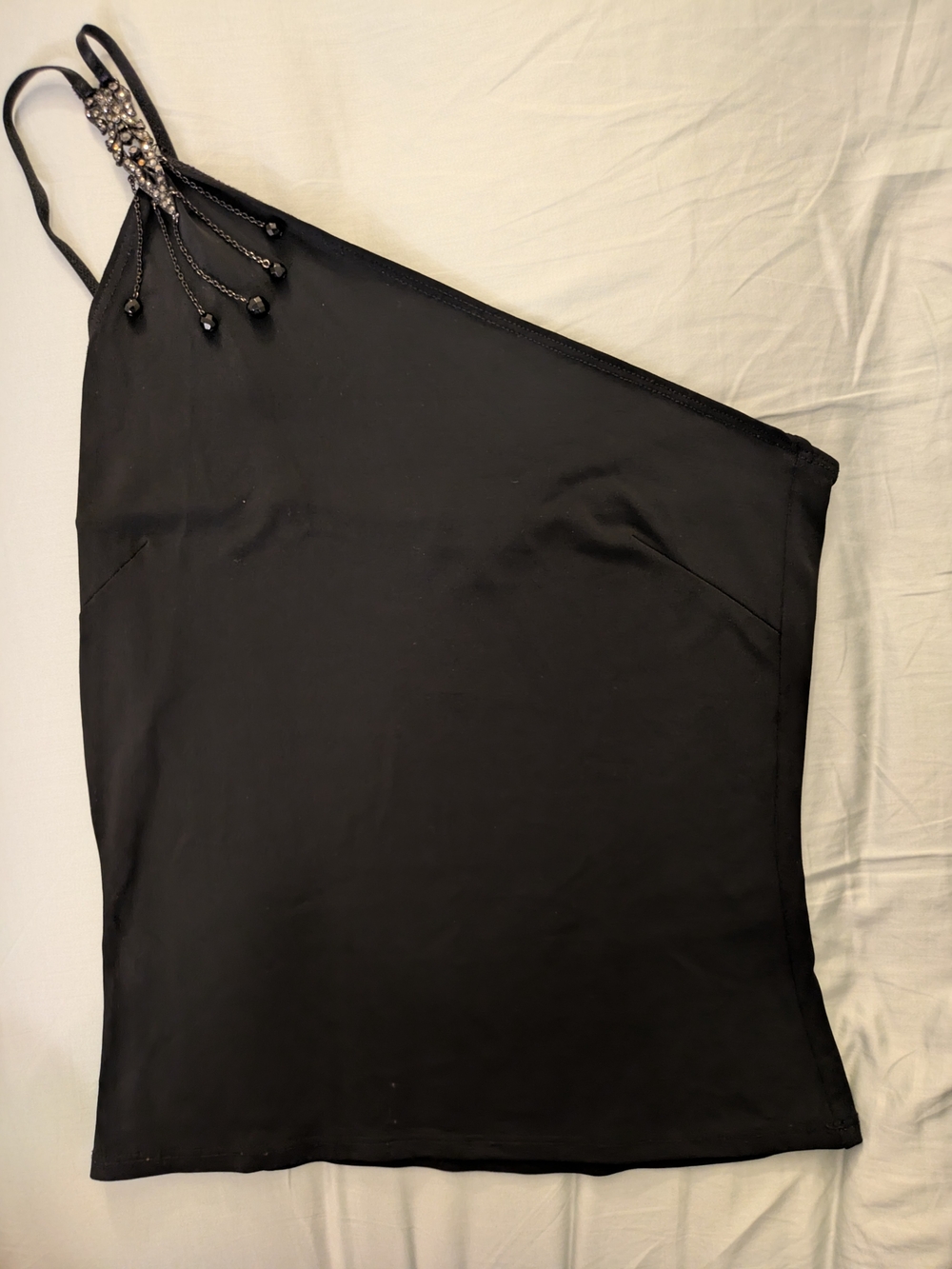 bebe Black One Shoulder Beaded Top Size Medium